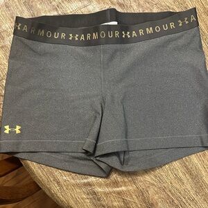 Under Armour Heatgear Compress Athletic Shorts in Gray with Gold Accents